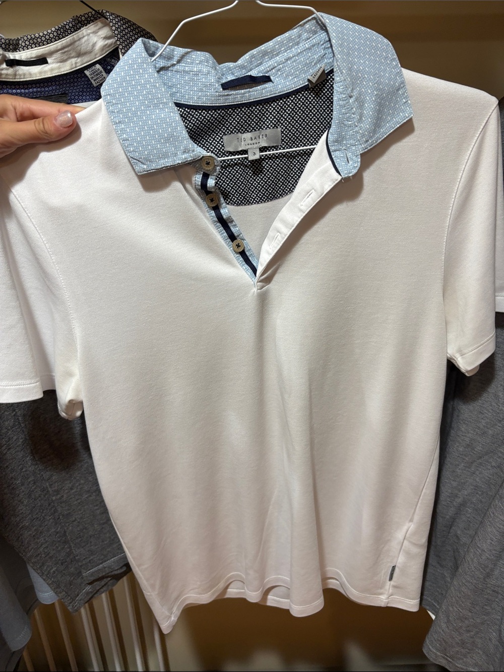 Ted Baker White Polo with Light Blue Contrast Collar